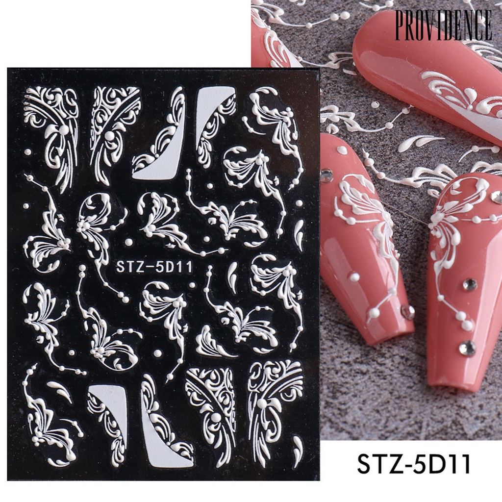 Providence Nail Sliders Embossed 5D White Retro Relief Nail Engraved Flowers Stickers Decor for Manicure