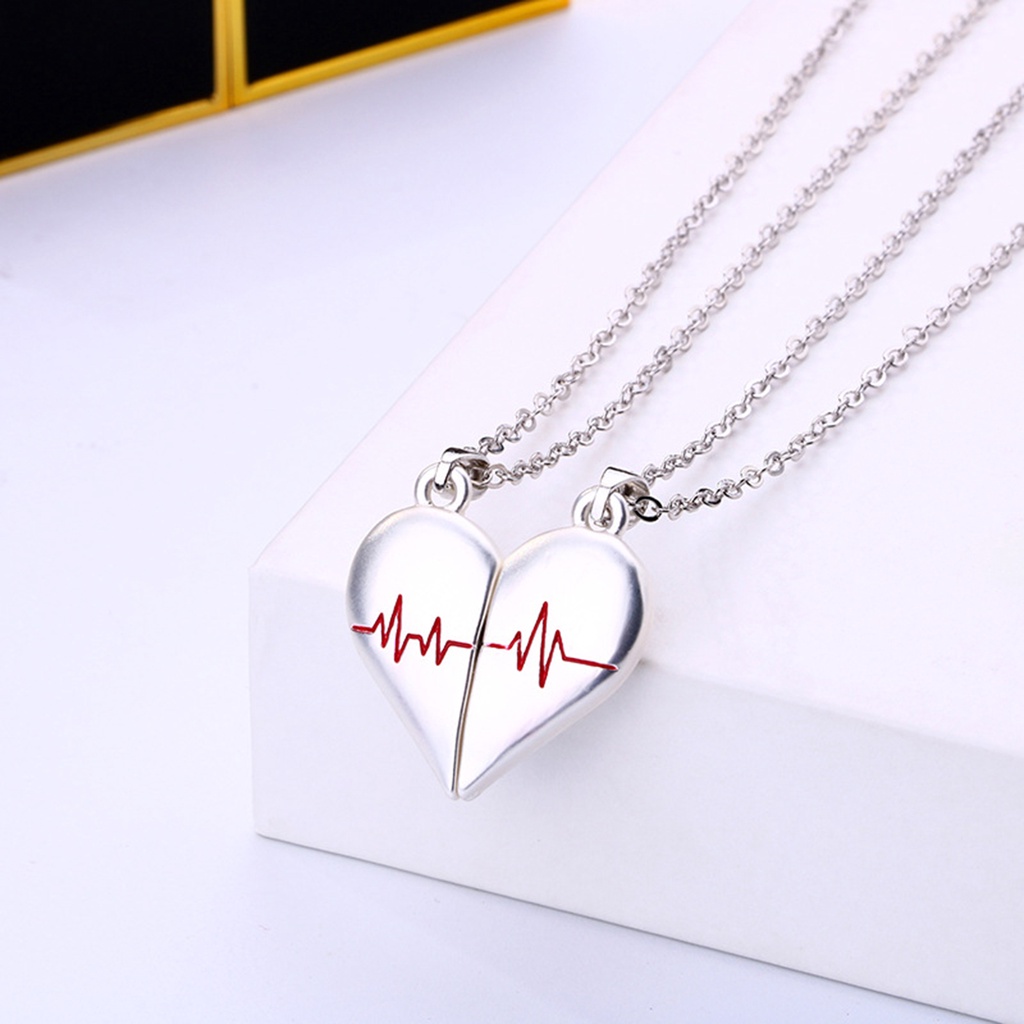 Hu Hu Hu Hu Hu Alat Bantu Pasang Kacamata♡ 2pcs / Set Kalung Desain Puzzle Hati Bahan Alloy Electroplating Untuk Pasangan