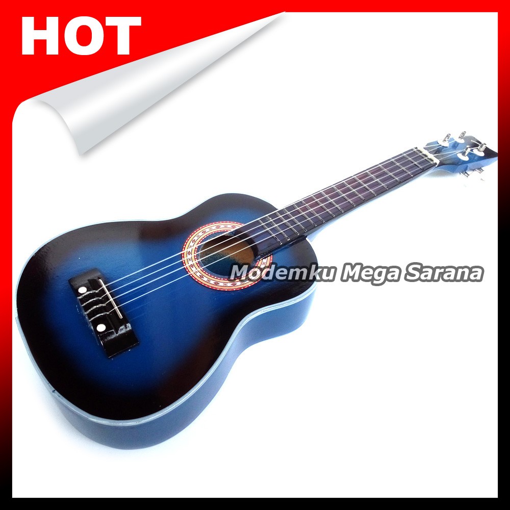 Gitar Ukulele | Gitar Mini | Kentrung 4 Senar | Ukuran 58x21x8 cm - Biru Kehitaman [Packing Kayu]