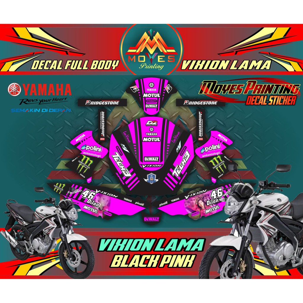 Jual Sticker Variasi Yamaha Vixion Lama Decal Sticker Full Body Motor Vixion Old Warna Black Pink Indonesia Shopee Indonesia
