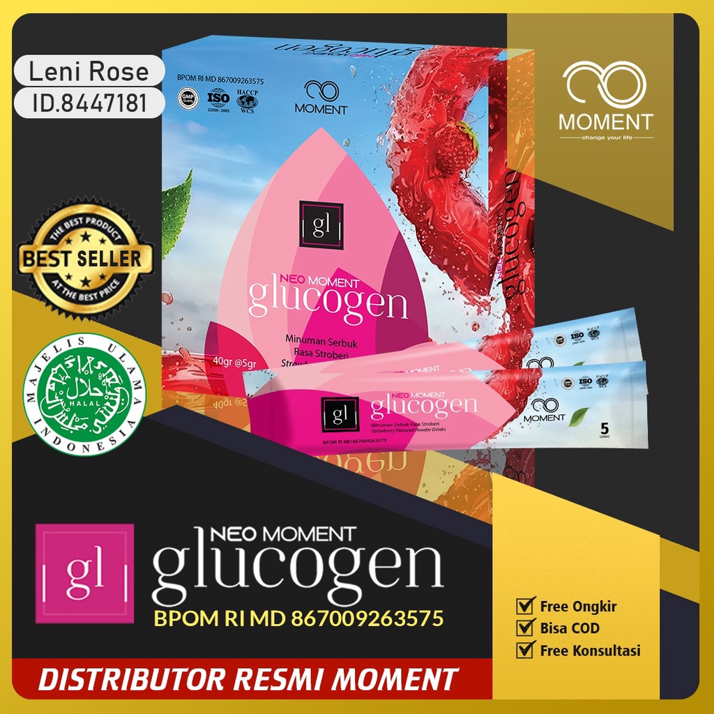 ASLI Moment Neo Glucogen Suplemen Pemutih Badan-Pemutih Wajah & Anti Aging Original BPOM HALAL denga