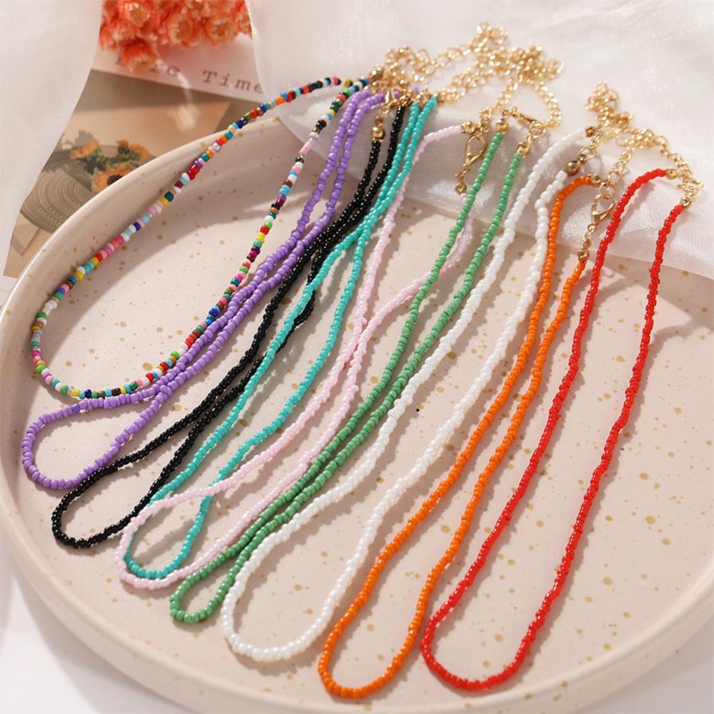 Timekey Kalung Choker Wanita Desain Manikmanik Nasi Warna Warni Gaya Bohemian Kreatif Untuk Hadiah G3Q7