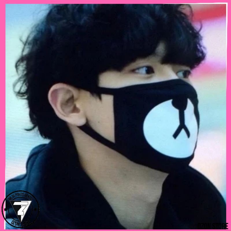 Masker Kain Hitam Polos KPOP CUSTOM Karakter RILAKUMA