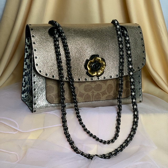 Coach Parker Rivets Tan Platinum size 26 ORIGINAL