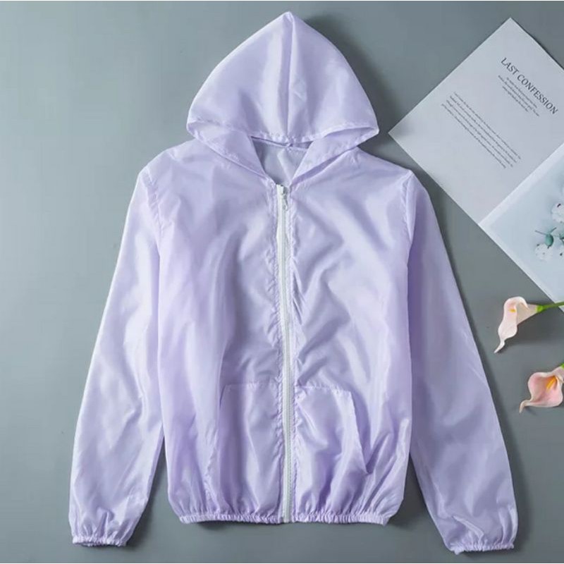Jaket Wanita Trend Korea Anti UV Parasut Semi Transparan Woman Summer Sport Olahraga Casual Jacket-Ungu