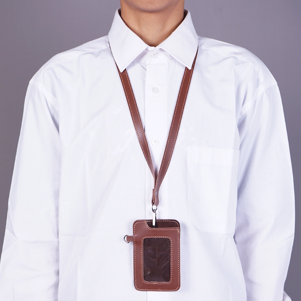 Name Tag ID Card Holder Kulit Lanyard Termurah Berkualitas PU Leather Lanyard NameTag ID Card Holder Kode (ENT01)