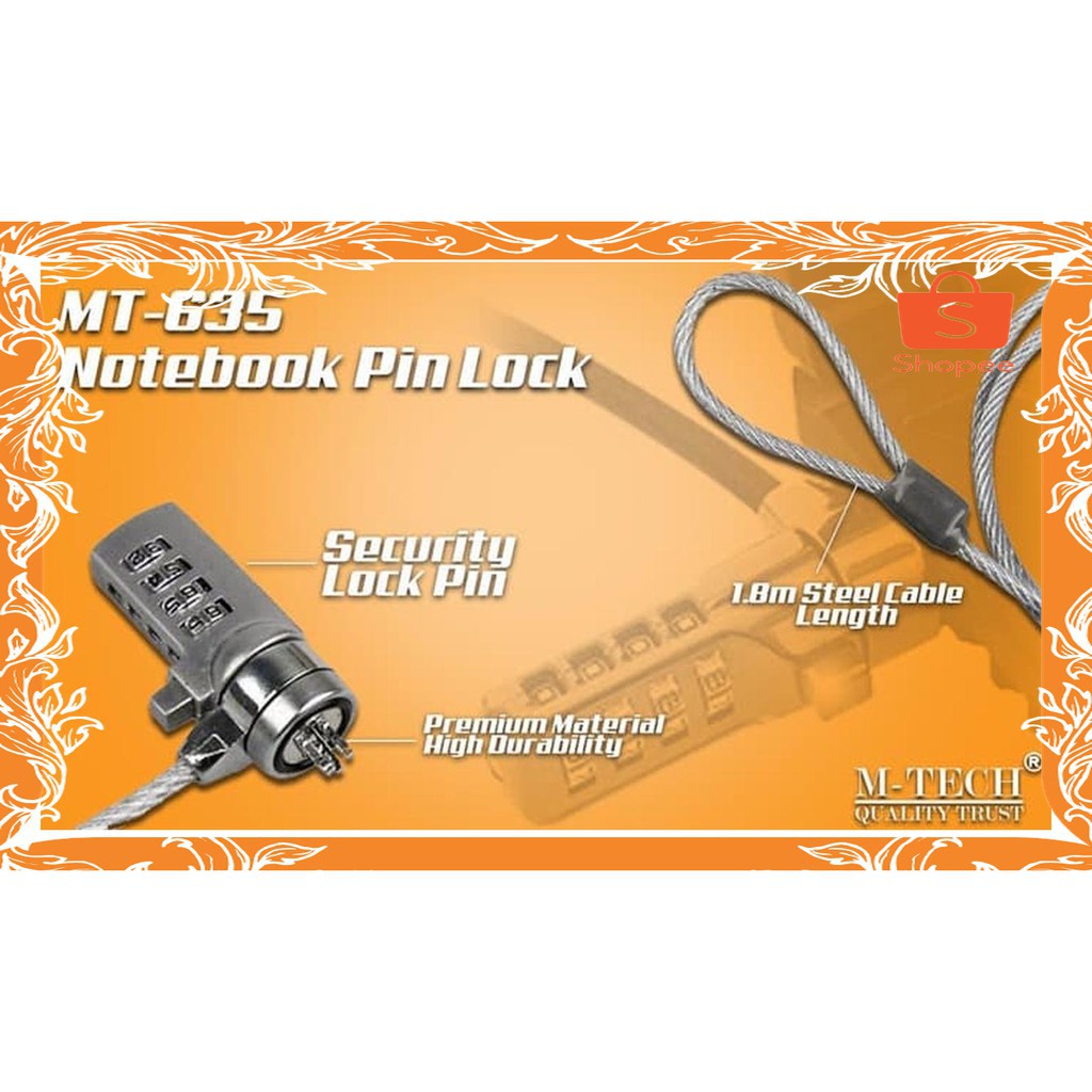 Kunci Notebook M-tech pin 1.8m MT-535 - Notebook Security Lock Laptop Pin numeric