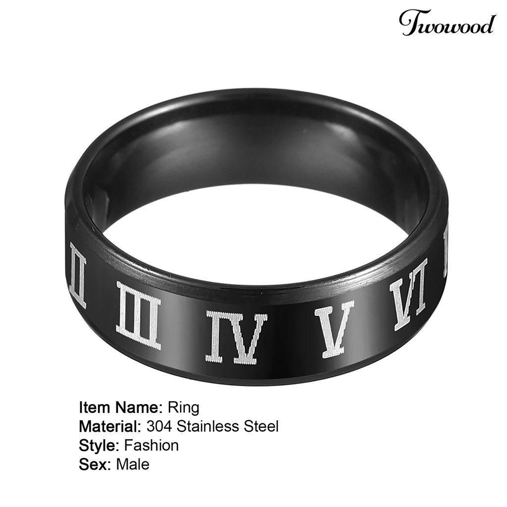 Cincin Bahan Stainless Steel Motif Print Angka Romawi Untuk Pria