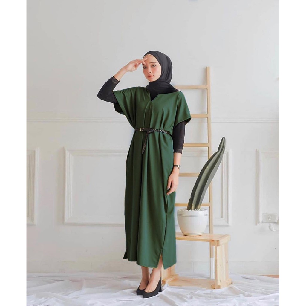 Dress Polos Lengan Kupu Vneck Plain Dress