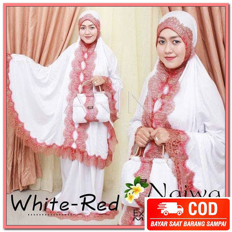 Mukena Enisa Mukena Luna Maya Dewasa Renda Bordir Terbaru 2021 Se EQ574 Mukena Najwa White , Putih
