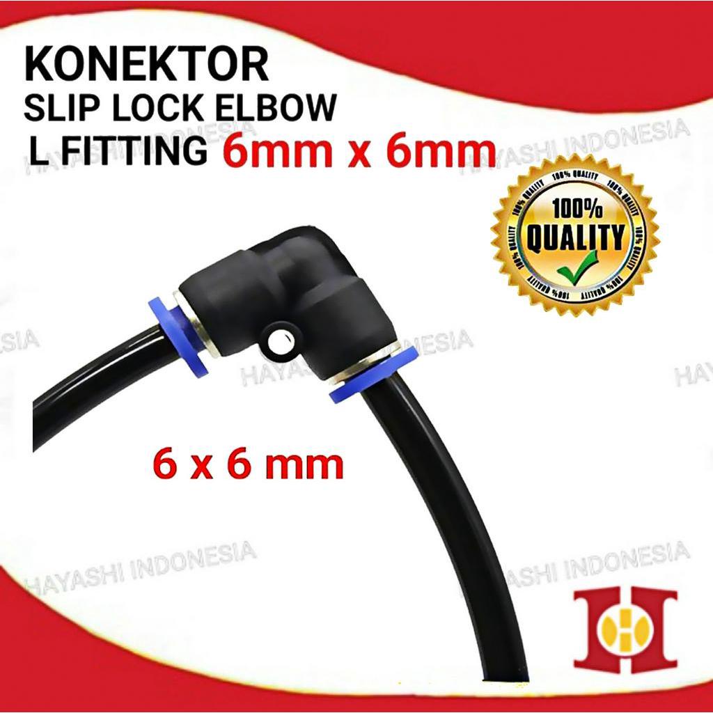 Konektor Slip Lock Elbow L 6mm Pneumatic PU Push in Fitting Irigasi-10PCS