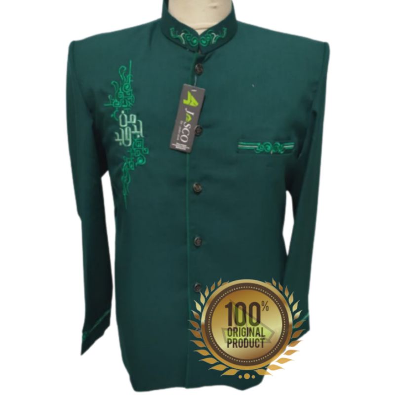 Jasko dewasa pria warna Jasko premium hijau botol motif MJD baju Koko Jasko busana muslim pria