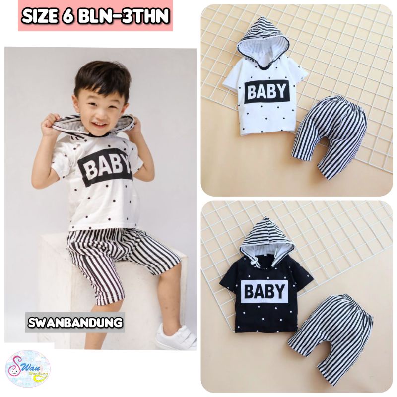 Setelan Baju Bayi laki laki usia 6 bulan - 3 tahun model Hoodie