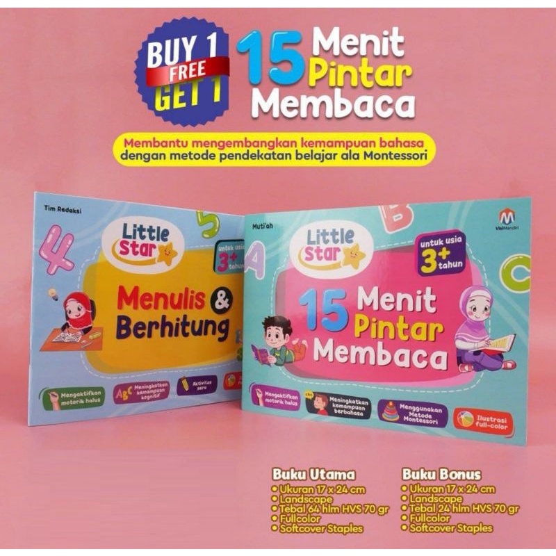 

paket little star 15 menit belajar membaca gratis menulis berhitung (dapat 2 buku)