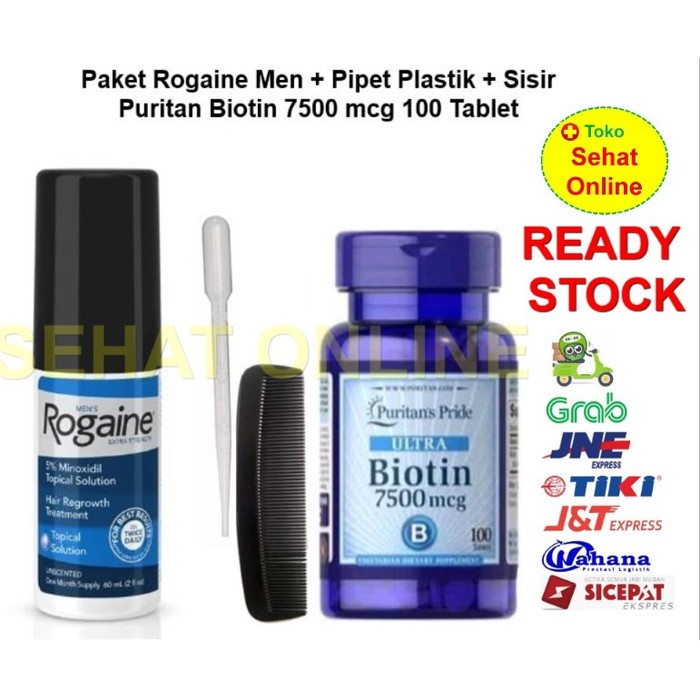 Rogaine Men Minoxidil 60 ml + Puritan Biotin 7500 mcg 100 Tablet