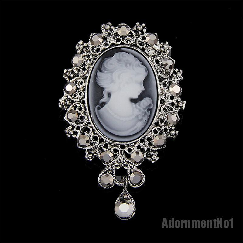 (Adornmentno1) Bros / Pin Gaya Victoria Motif Cameo Aksen Kristal Untuk Perhiasan Wanita / Pesta Pernikahan