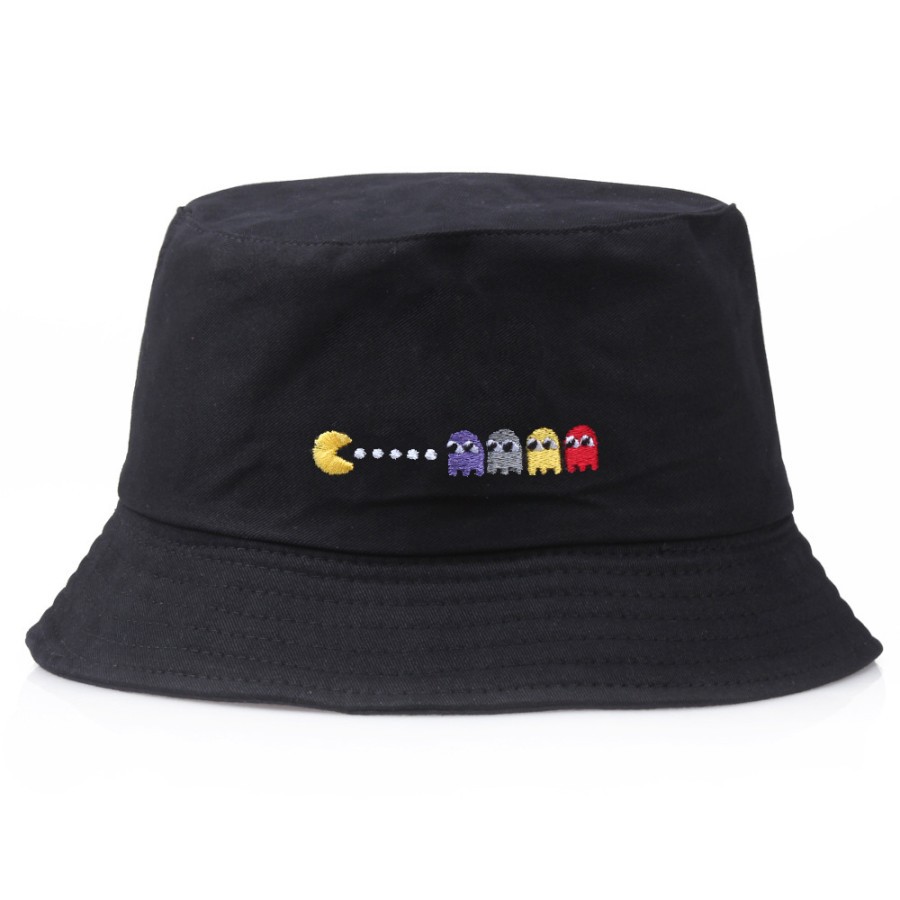 BHPC bucket hat import pacman bordir topi summer fisherman korea kpop - Hitam