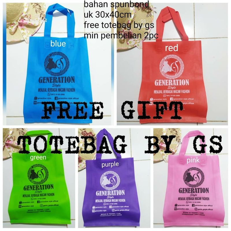 

FREE GIFT totebag by Gs JIKA BELANJA 2 BARANG DITOKO uk 30x40cm bahan spunbond tebal
