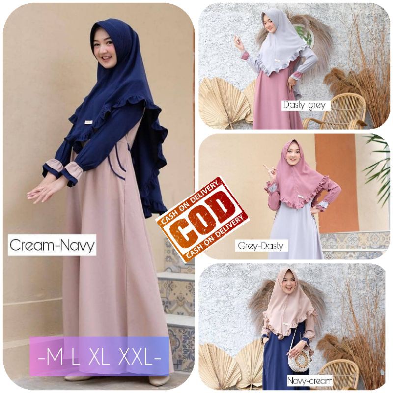 GAMIS SHANUM SYARI SET POLOS BAHAN MOSCREPE FREE HIJAB