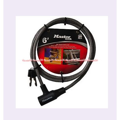 Master Lock Keyed Cable Lock 1.8meter Kunci Sepeda Motor Hitam Masterlock Gembok Pengaman Untuk Sepeda Spiral 1.8m