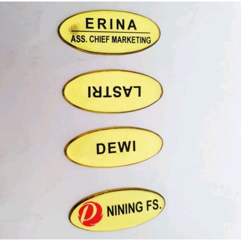 NAME TAG OVAL KUNINGAN PAPAN NAMA OVAL KUNINGAN RESIN PIN RESIN