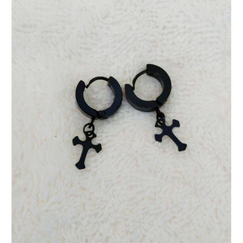Sepasang Anting titanium bandul salib