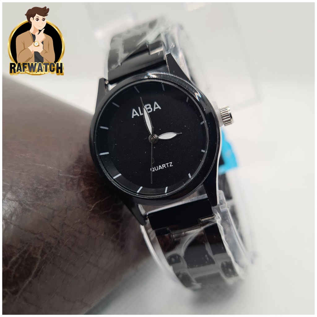 Jam Tangan Wanita Alba Rantai Casual Hitam Putih