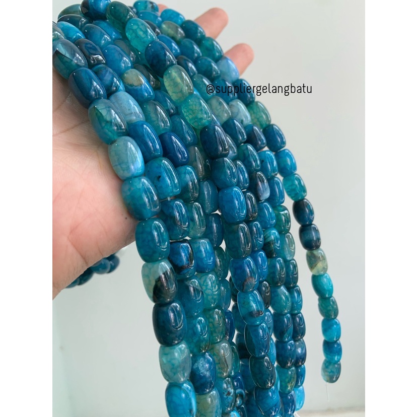 batu Penden tabung dark aquamarine 10mm bahan akik biru dongker serat Bahan Kalung Etnik Natural Bali