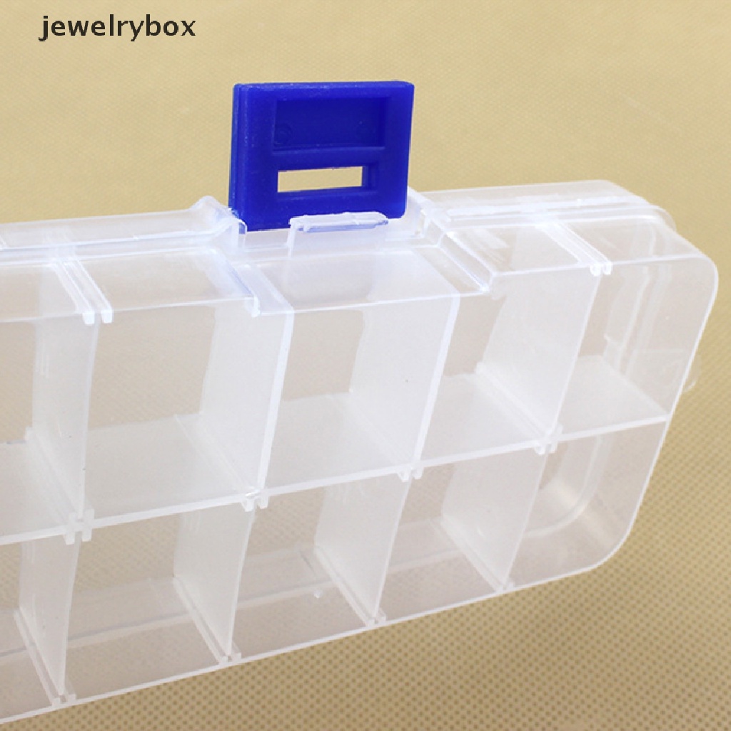 (jewelrybox) Kotak Penyimpanan / Organizer Obat / Perhiasan / Manik-Manik / Pil / Nail Art 10 Sekat Bahan Plastik Transparan