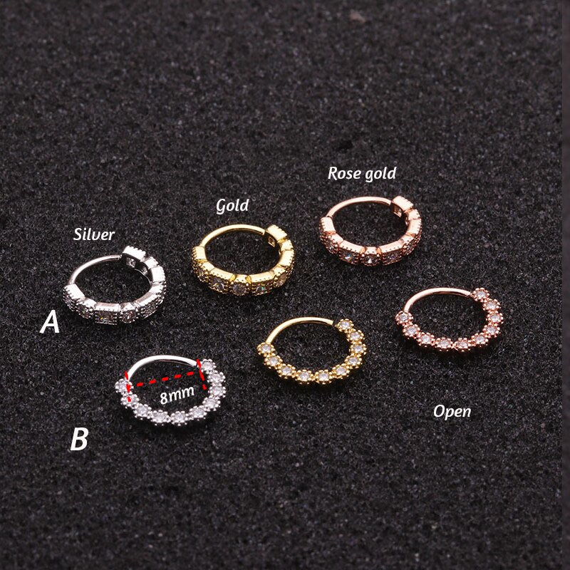 1pc Anting Tindik Telinga 8mm Warna Rose Gold Hias CZ Untuk Priawanita