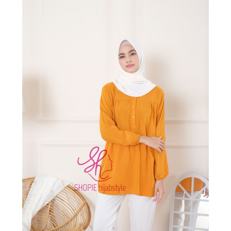Blus Polos Mustard - Blouse Polos Rayon - Kubus - Fathin Basic - Kuning Kunyit - SHOPIE Hijabstyle-1