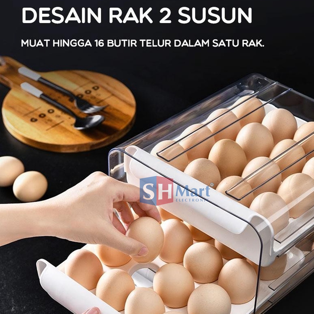 RAK 2 SUSUN PENYIMPANAN TELUR PLASTIK BAHAN TEBAL ANTI BAU SSB32 SAMONO - WHITE