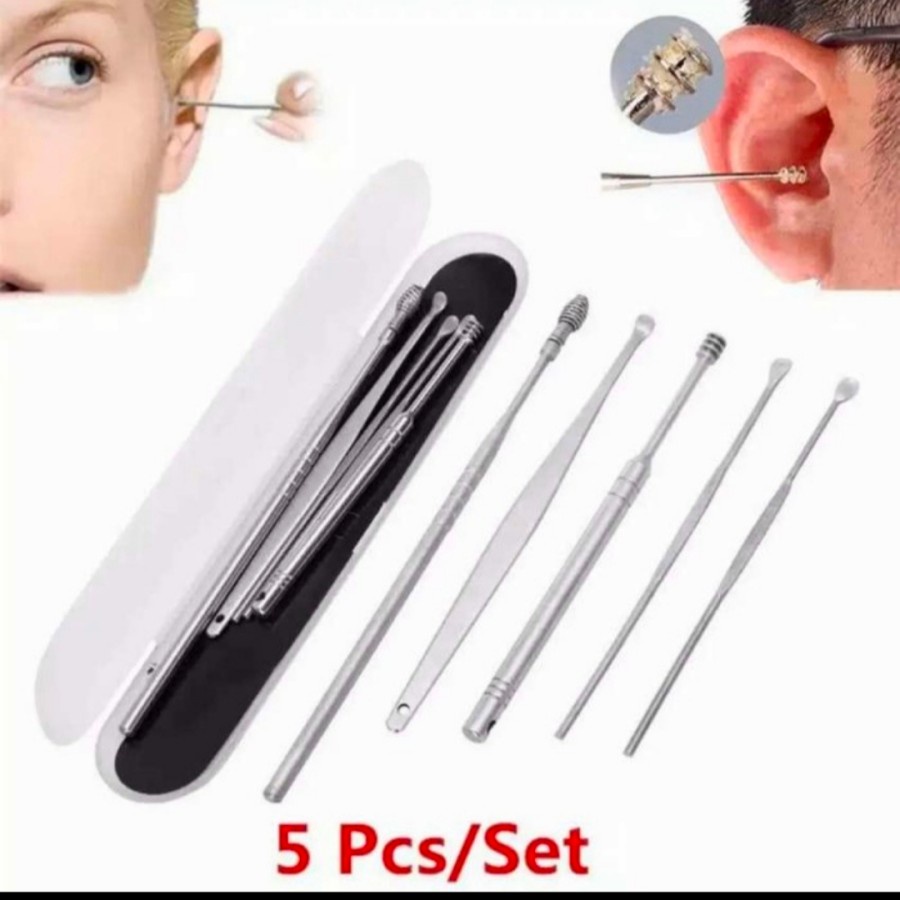 alat pembersih telinga korek kuping stainless steel ear cleaner kotoran set isi anti karat wax besi