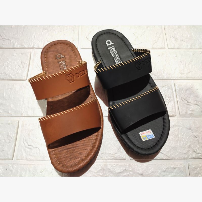 sandal kulit delvano ban dua sandal pria