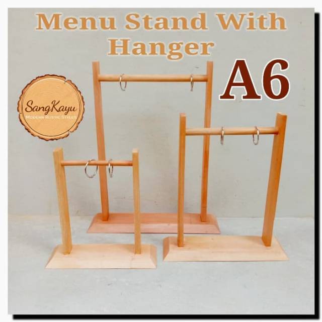 Menu Stand With Hanger A6 gantungan menu wood stand display menu