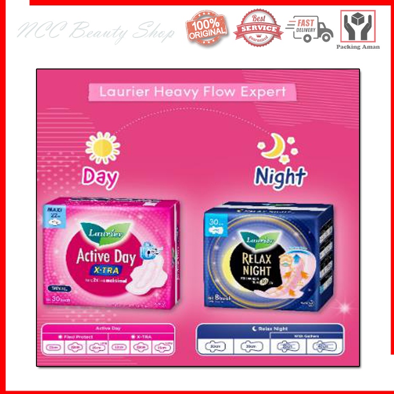 * NCC * Laurier Pembalut Wanita Wing Non Wing Super Maxi Relax Night Active Day