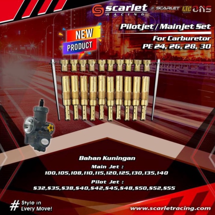 PILOT JET PJ MAIN JET MJ SET CARBURATOR KARBURATOR PE 24 26 28 30 SCARLET RACING-1