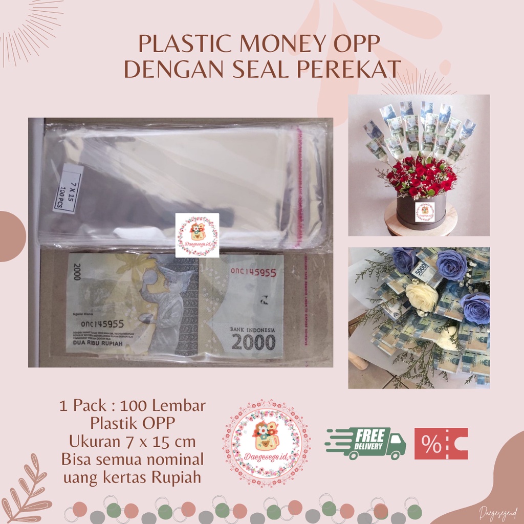 Jual Lembar Plastik Money Bouquet Dengan Seal Perekat X Cm Plastik Opp Lem Uang