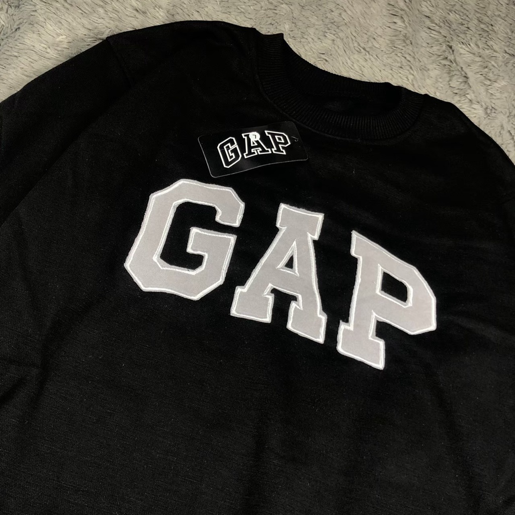 Crewneck GAP Hitam Bordir Premium Original Full Tag Distro Bahan Tebal