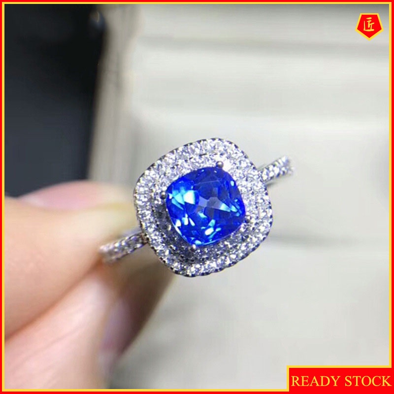 [Ready Stock]S925 Silver Blue Topaz Gemstone Ring