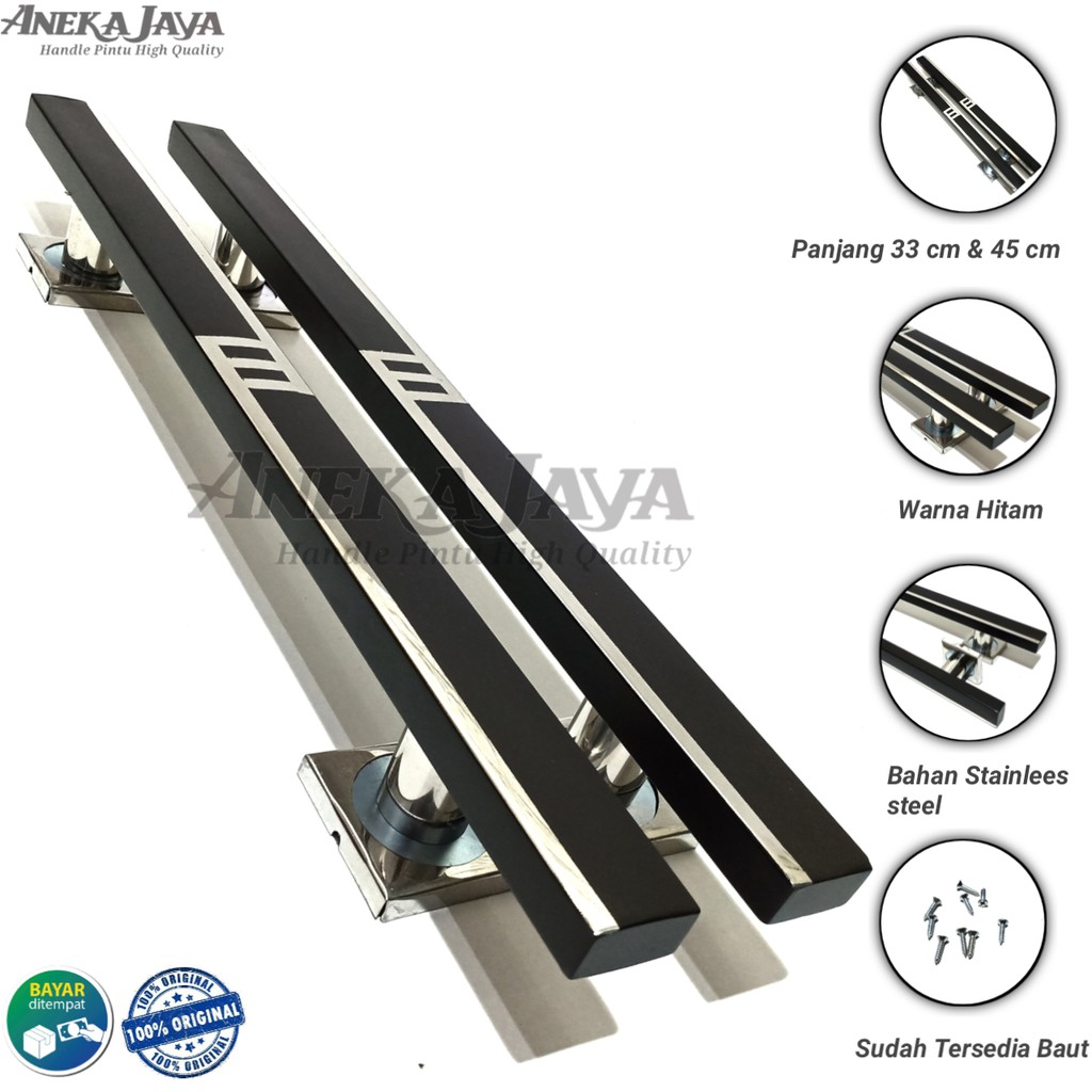 handle pintu rumah 33 cm 45 cm hitam minimalis gagang tarikan pintu stainles model terbaru murah