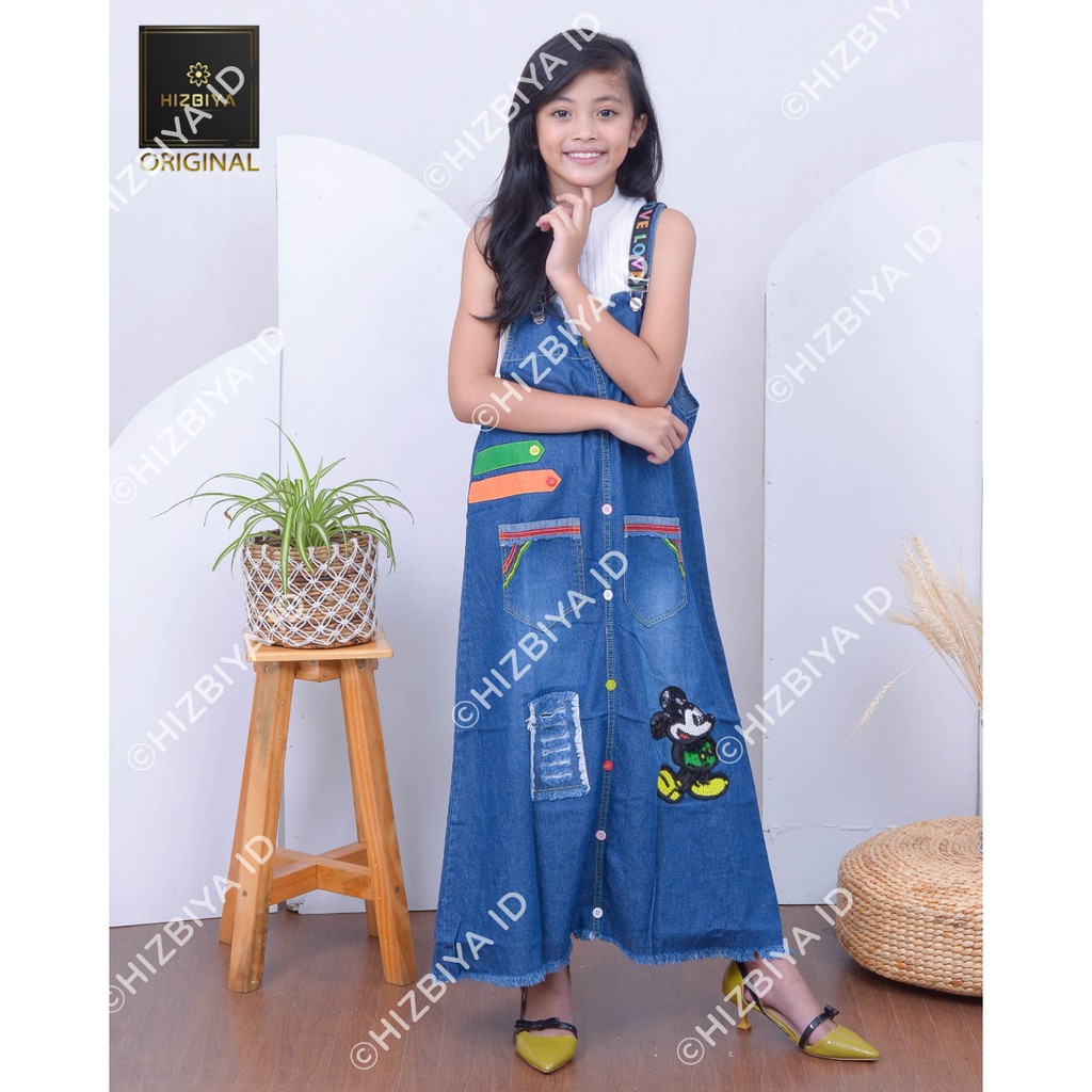 new style OVERALL MIDI DRESS JEANS WASH HQ untuk anak umur 2-12 thn