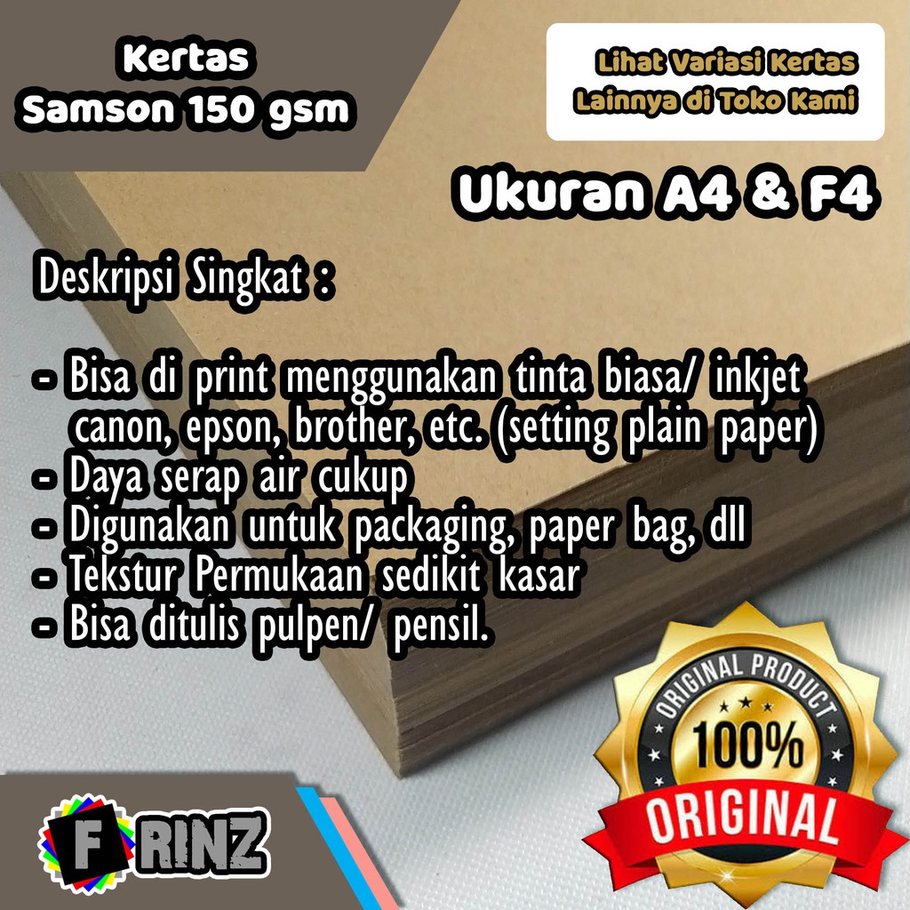 

Kertas Samson 150 Gram Craft Brown Sack Coklat F4 A4 High Quality 150 Gsm
