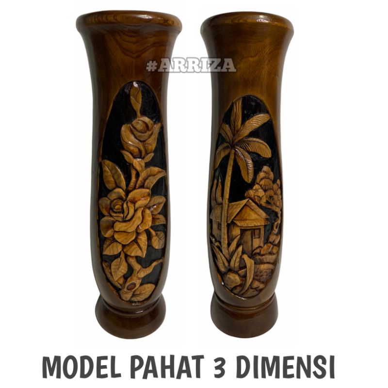 VAS BUNGA / POT BUNGA / TEMPAT PAYUNG / GUCI KAYU JATI ASLI MOTIF PAHAT 3D