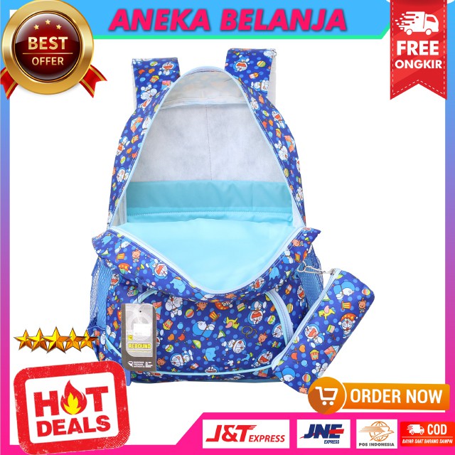 Ransel Anak Perempuan Rebound Motif Doraemon Warna Biru IMut Lucu Cocok Untuk Sekolah Free Raincover