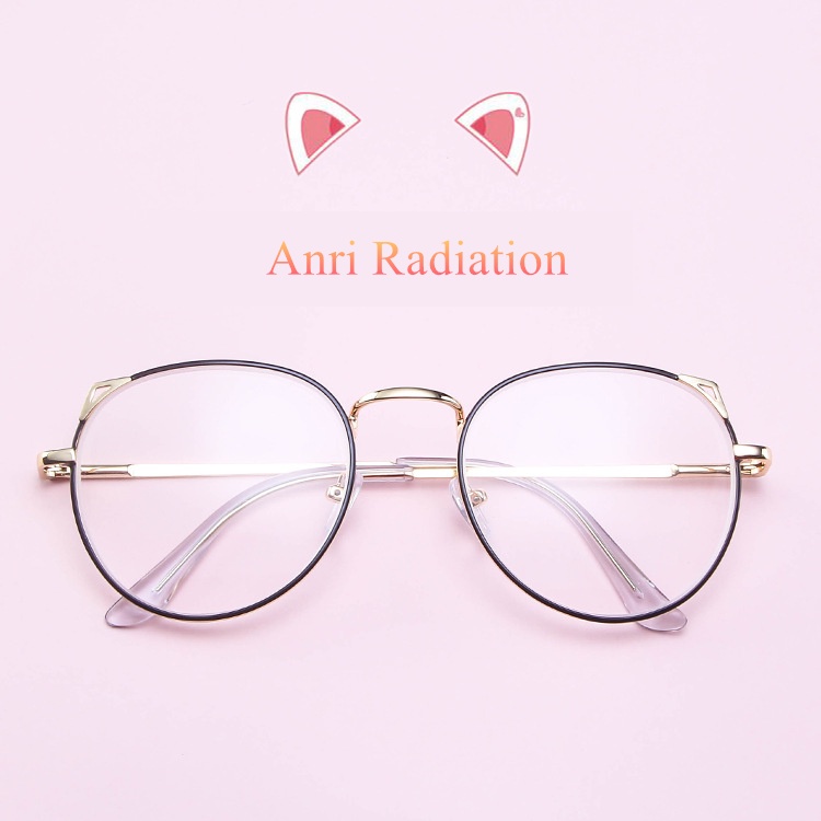 New Metal Anti Radiation Eyeglasses Cute Cat Eye Women Replaceable Lenses