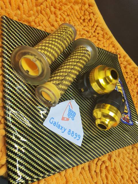 Kulit Jok Karbon Gold + Jalu As Roda Depan + Handgrip Karbon Kitaco