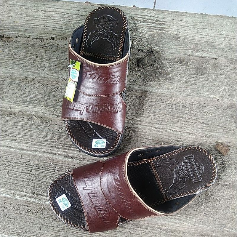 sandal kulit asli slip-on HR 2 coklat nyaman dipakai