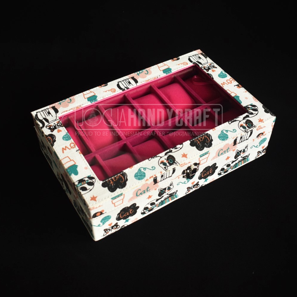 Kotak Tempat Jam Tangan Isi 12 / Box Jam / Watch Box Motif Cat