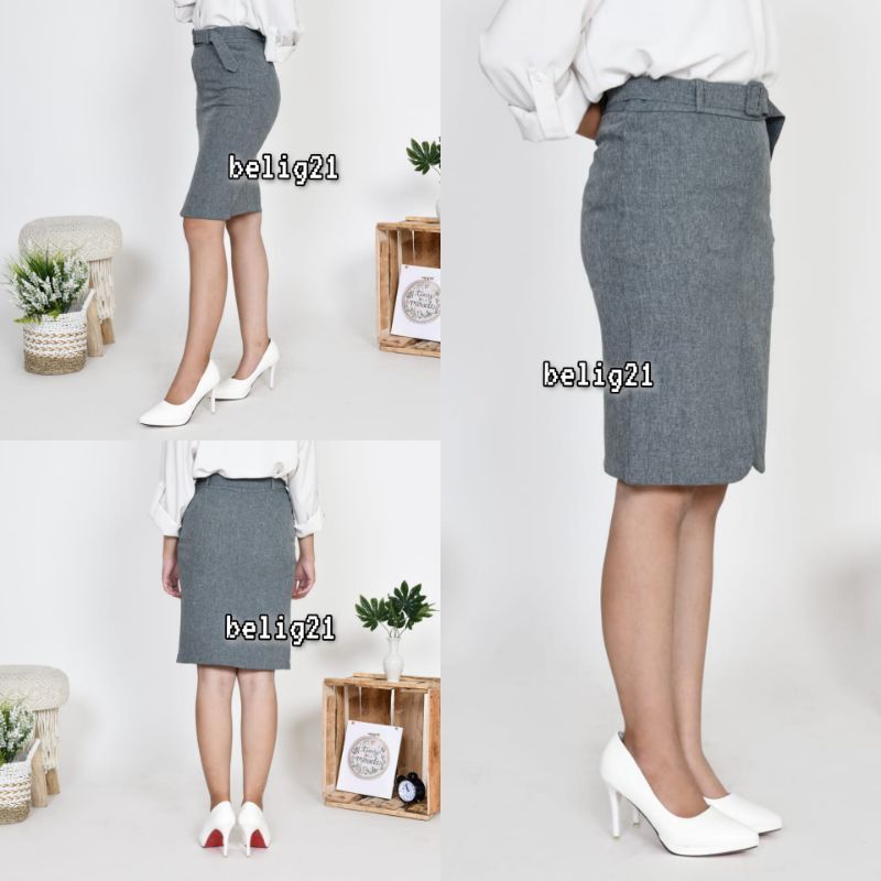 Rok Kerja Hitam Pendek Span Bahan Formal Kantor Belah Depan / Rok Pendek Span 3/4